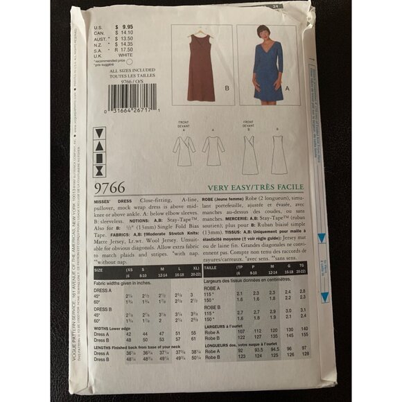 Vogue Misses Dress Sewing Pattern 9766 Sz XSmall - XLarge - Uncut - Picture 5 of 9
